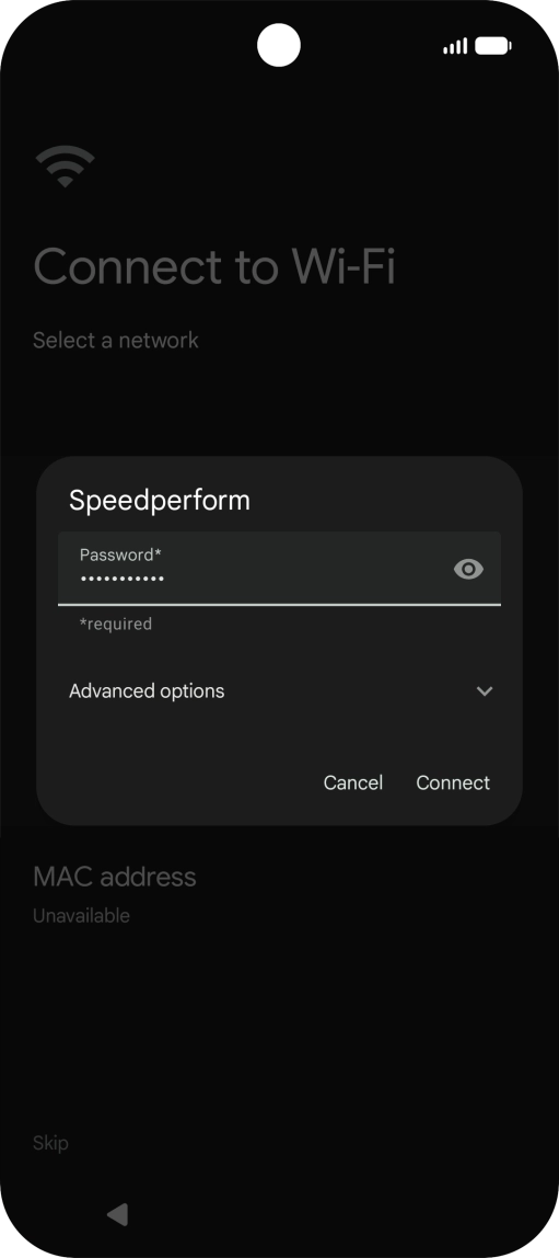 Key in the password for the Wi-Fi network and press Connect.