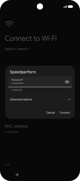 Key in the password for the Wi-Fi network and press Connect.