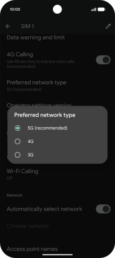Press the required network mode.