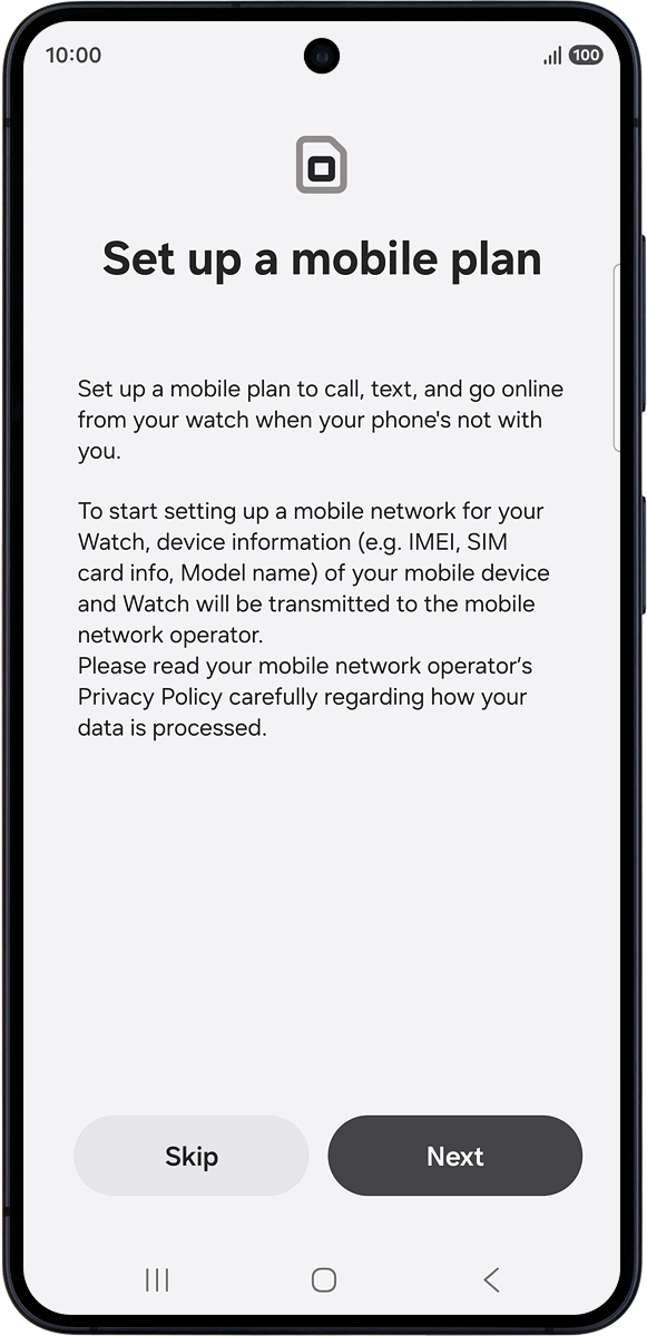 On your phone: To set up mobile data on your smartwatch, follow the instructions on the screen to finish setting up your smartwatch.