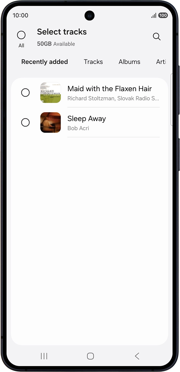 On your phone: Press the required audio files to select them.