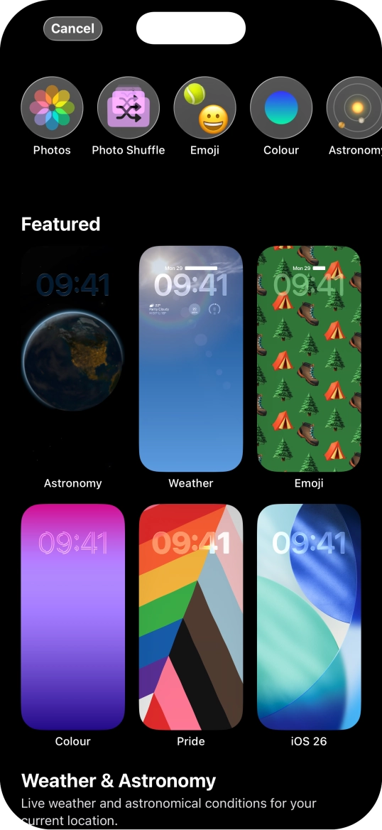 Press the required category and follow the instructions on the screen to select the required background image.