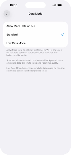Press the required setting.