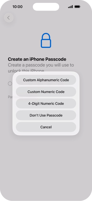 Follow the instructions on the screen to turn on use of phone lock code or press Don't Use Passcode.
