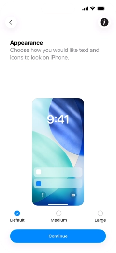 Select the required text and icon size on your phone and press Continue.