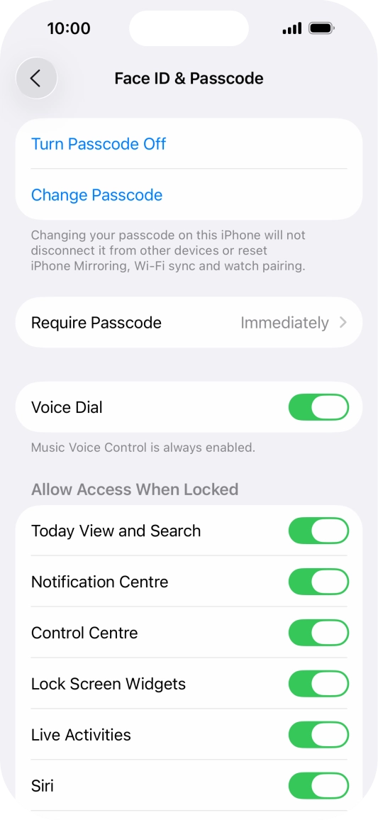 Press Turn Passcode Off and key in the phone lock code.