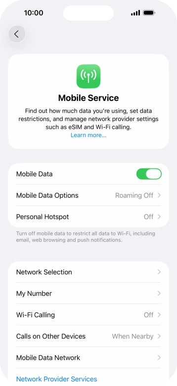 Press Mobile Data Options.