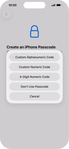 Follow the instructions on the screen to turn on use of phone lock code or press Don't Use Passcode.