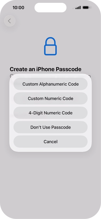 Follow the instructions on the screen to turn on use of phone lock code or press Don't Use Passcode.