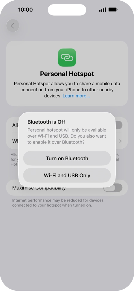 If Wi-Fi is turned on, press Wi-Fi and USB Only.