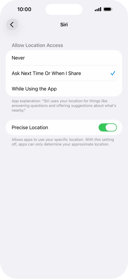 Press the required setting to turn the function on or off.