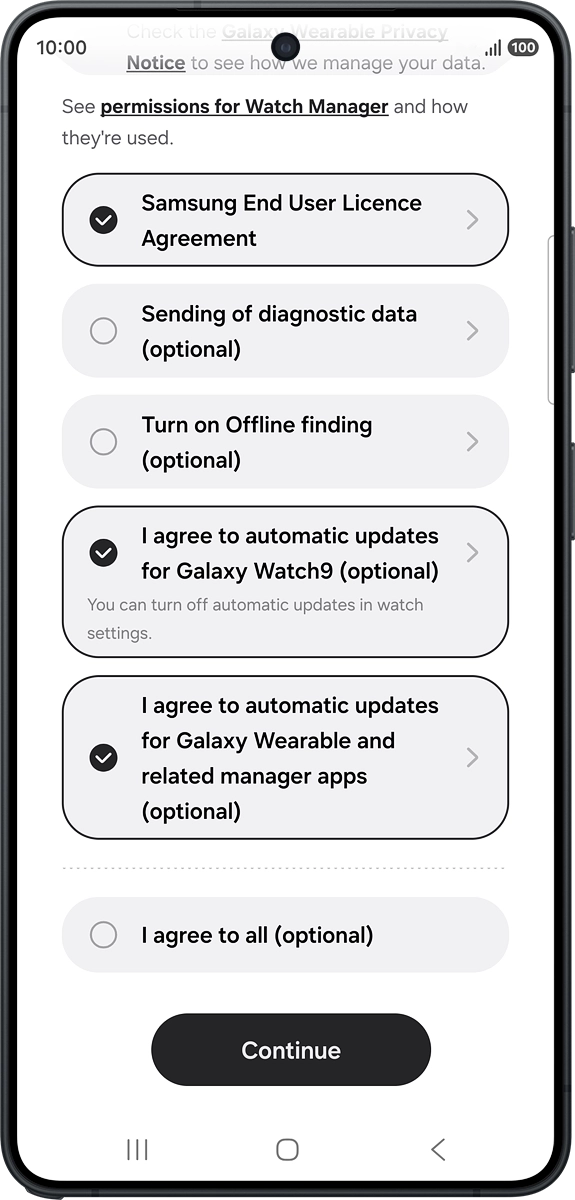 On your phone: Press Continue. On your phone: Press Continue.