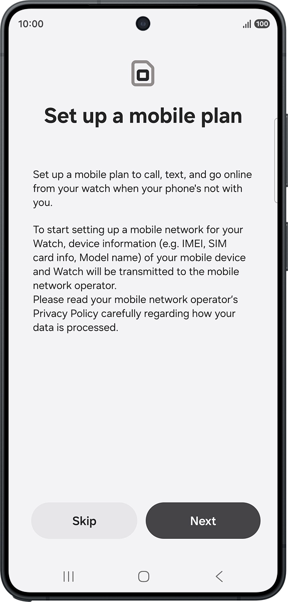 On your phone: To set up mobile data on your smartwatch, follow the instructions on the screen to finish setting up your smartwatch. On your phone: To set up mobile data on your smartwatch, follow the instructions on the screen to finish setting up your smartwatch.