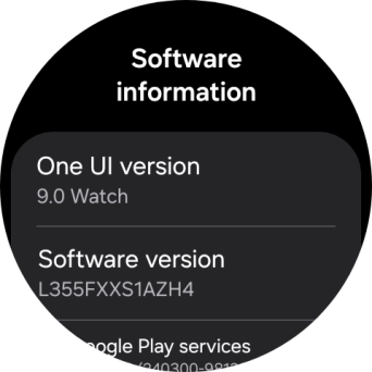 The software version of your smartwatch is displayed below One UI version. The software version of your smartwatch is displayed below One UI version.