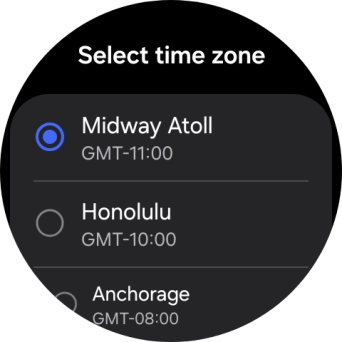 Press the required time zone. Press the required time zone.