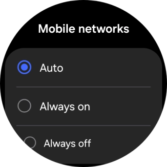 Press the required setting for mobile data usage. Press the required setting for mobile data usage.