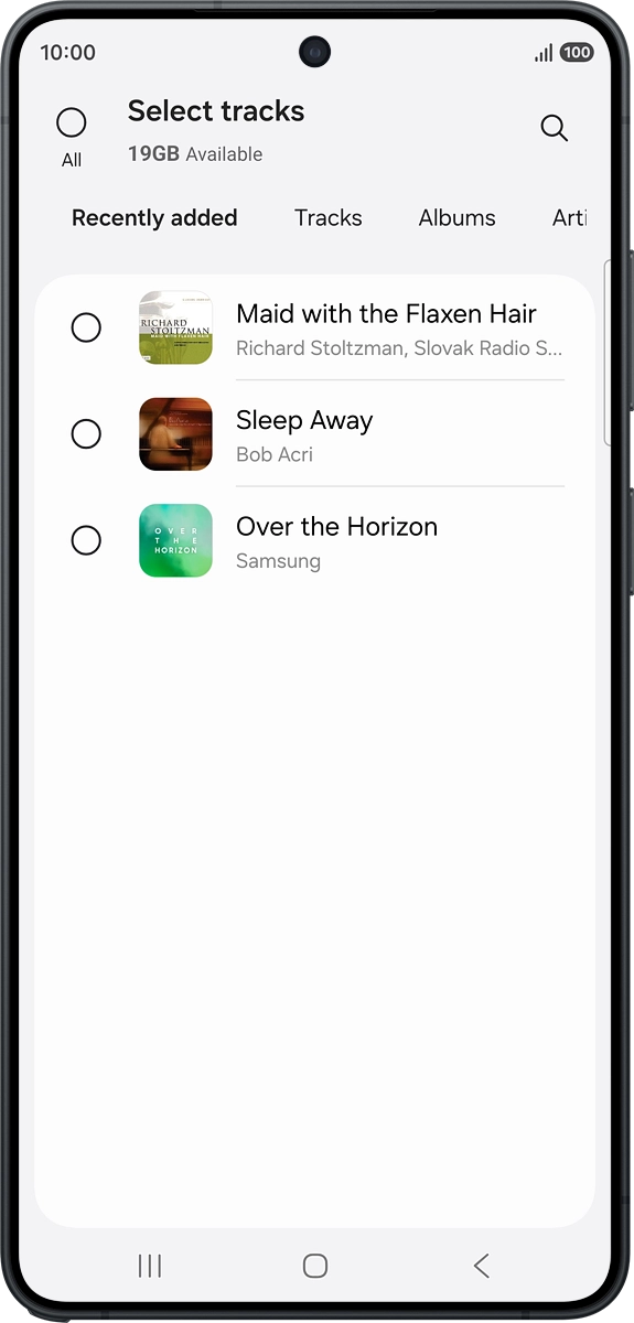 On your phone: Press the required audio files to select them. On your phone: Press the required audio files to select them.