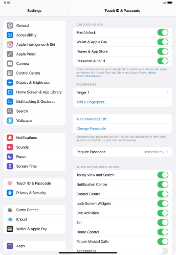 Press the indicators next to the required settings to turn them on or off.