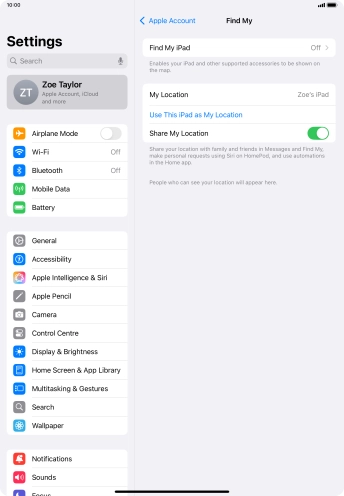 Press Find My iPad.