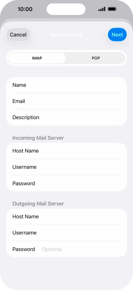 Press Password and key in the password for your email account.