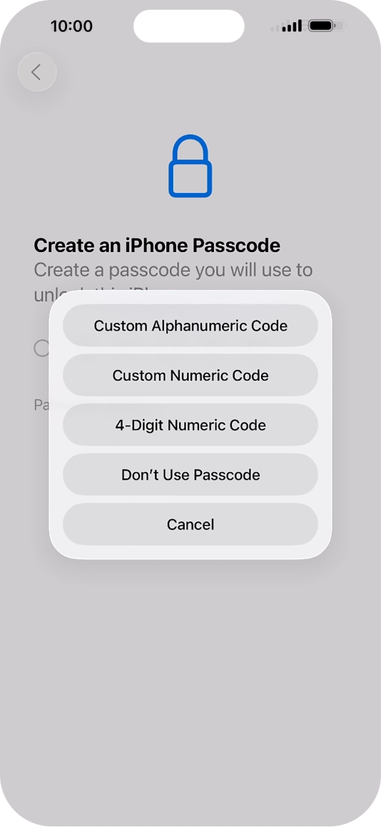 Follow the instructions on the screen to turn on use of phone lock code or press Don't Use Passcode.