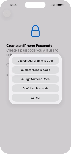Follow the instructions on the screen to turn on use of phone lock code or press Don't Use Passcode.