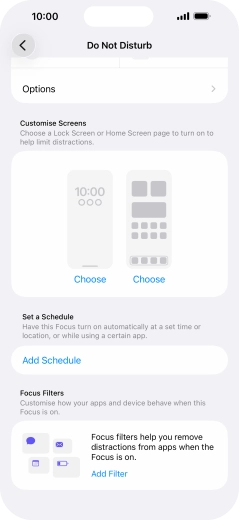 Press Add Schedule and follow the instructions on the screen to select settings for automatic activation of Do Not Disturb.