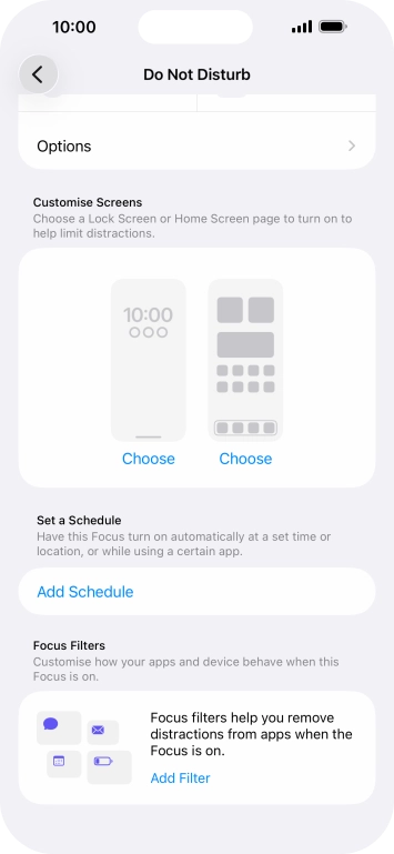 Press Add Schedule and follow the instructions on the screen to select settings for automatic activation of Do Not Disturb.