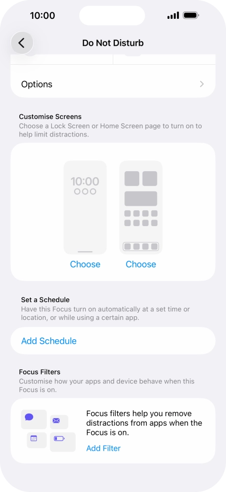 Press Add Schedule and follow the instructions on the screen to select settings for automatic activation of Do Not Disturb.
