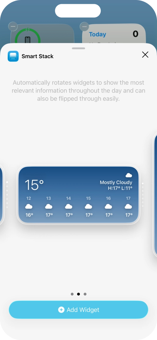 Slide your finger right or left on the screen to select the required widget size.