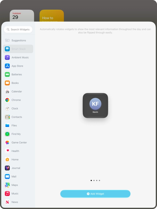 Slide your finger right or left on the screen to select the required widget size. Slide your finger right or left on the screen to select the required widget size.
