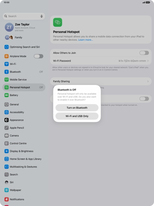 If Wi-Fi is turned on, press Wi-Fi and USB Only.