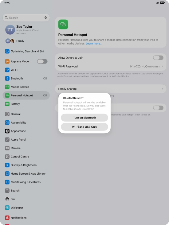 If Wi-Fi is turned on, press Wi-Fi and USB Only.