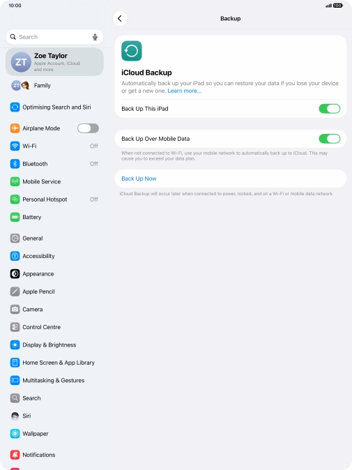 Press Back Up Now and wait while the tablet memory is backed up. Press Back Up Now and wait while the tablet memory is backed up.
