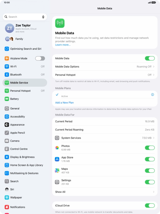 The total data usage is displayed next to Current Period. The total data usage is displayed next to Current Period.