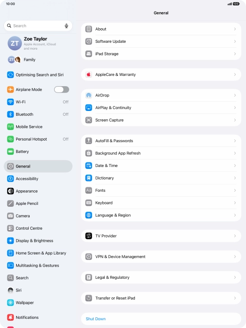 Press Transfer or Reset iPad.