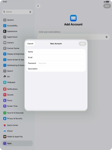 Press Password and key in the password for your email account.