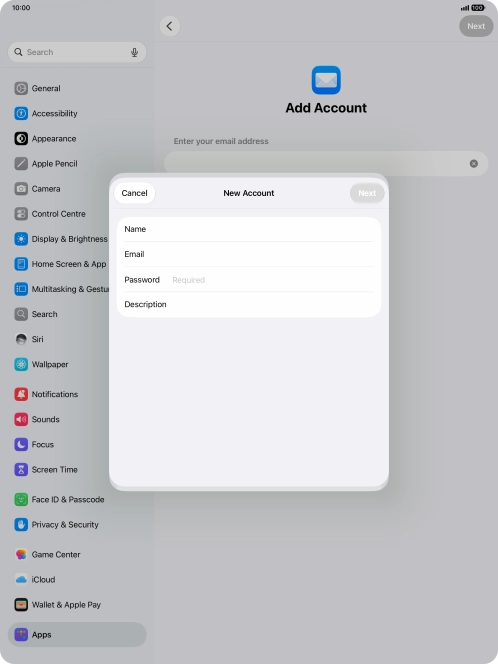 Press Password and key in the password for your email account.