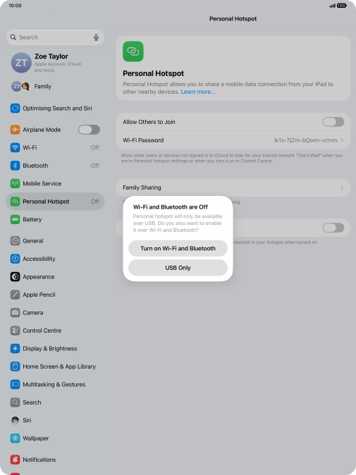 If Wi-Fi is turned off, press Turn on Wi-Fi and Bluetooth.