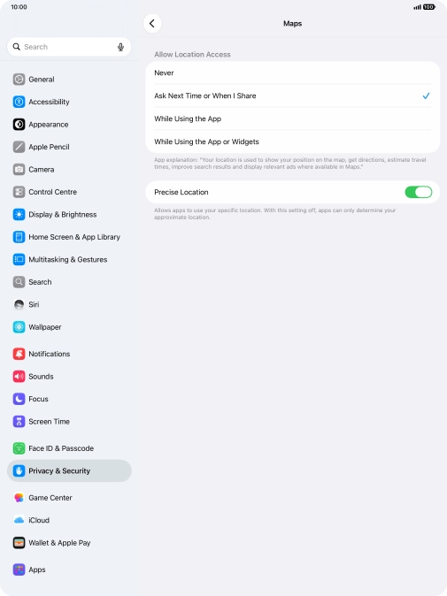 Press the required setting to turn the function on or off. Press the required setting to turn the function on or off.