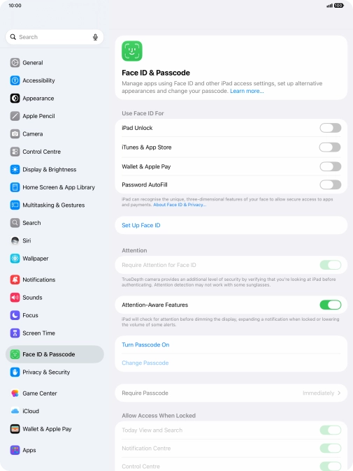 Press Turn Passcode On and key in a lock code of your own choice twice. Press Turn Passcode On and key in a lock code of your own choice twice.