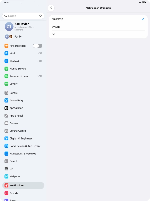 Press the required setting.