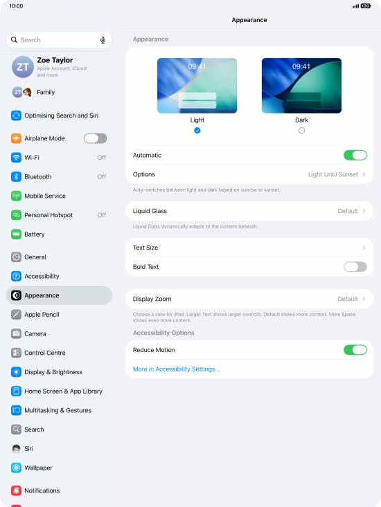If you turn on the function, press Options and follow the instructions on the screen to select the required period of time for Dark Mode. If you turn on the function, press Options and follow the instructions on the screen to select the required period of time for Dark Mode.