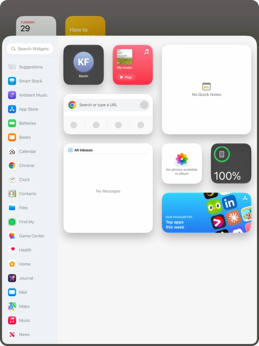 Press the required widget. Press the required widget.