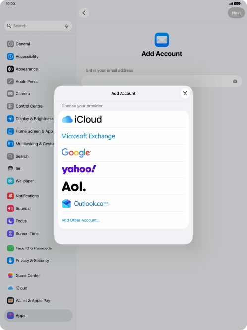 Press Add Other Account... and key in your email address.