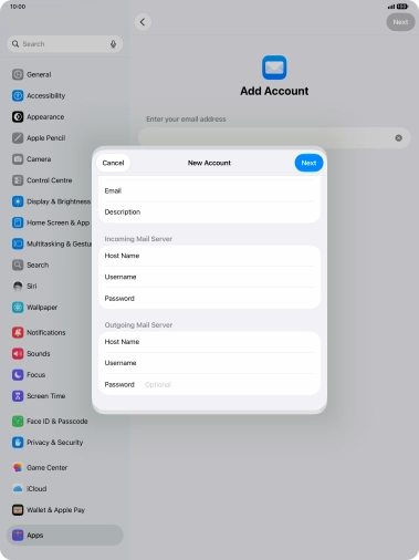 Press Password and key in the password for your email account.