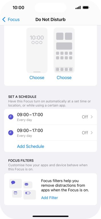 Press Add Schedule and follow the instructions on the screen to select settings for automatic activation of Do Not Disturb.