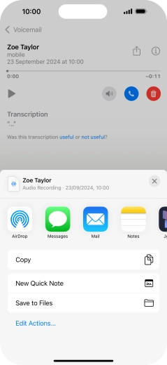 Press the required setting and follow the instructions on the screen to share or save the message.