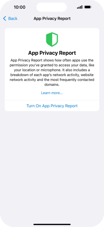 Press Turn On App Privacy Report to turn on the function.