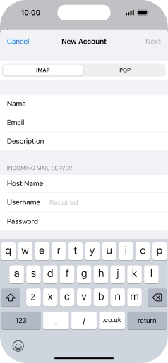 Press Username and key in the username for your email account.